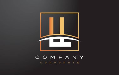 Ll L altın harf Logo tasarımı ile altın Meydanı ve Swoosh.