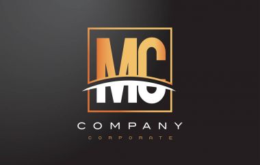 MC M C altın harf Logo tasarımı ile altın Meydanı ve Swoosh.
