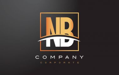 NB N B altın harf Logo tasarımı ile altın Meydanı ve Swoosh.