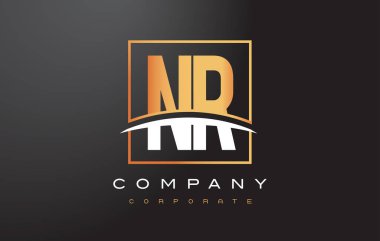 Nr N R altın harf Logo tasarımı ile altın Meydanı ve Swoosh.