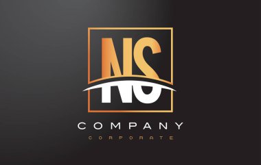 NS N S altın harf Logo tasarımı ile altın Meydanı ve Swoosh.