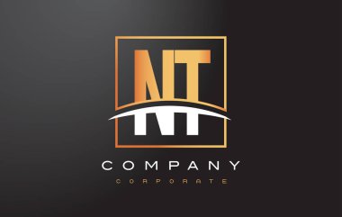NT N T altın harf Logo tasarımı ile altın Meydanı ve Swoosh.
