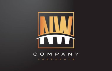 Batı N W altın harf Logo tasarımı altın kare ve Swoosh.