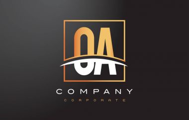 OA O A Altın harf Logo tasarımı ile altın Meydanı ve Swoosh.