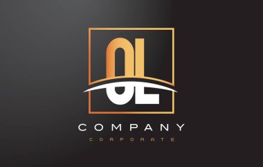 Ol O L altın harf Logo tasarımı ile altın Meydanı ve Swoosh.
