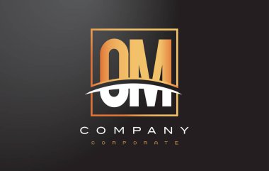 OM O M altın harf Logo tasarımı ile altın kare ve Swoosh.