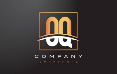 Oq O Q altın harf Logo tasarımı ile altın Meydanı ve Swoosh.