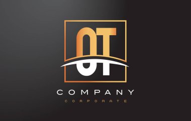 Ot O T altın harf Logo tasarımı ile altın Meydanı ve Swoosh.