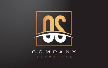 OS O S altın harf Logo tasarımı ile altın Meydanı ve Swoosh.