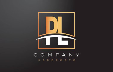 Pl P L altın harf Logo tasarımı ile altın Meydanı ve Swoosh.