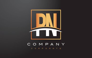 PN P N altın harf Logo tasarımı ile altın Meydanı ve Swoosh.