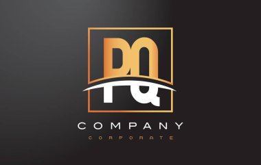 Pq P Q altın harf Logo tasarımı ile altın Meydanı ve Swoosh.