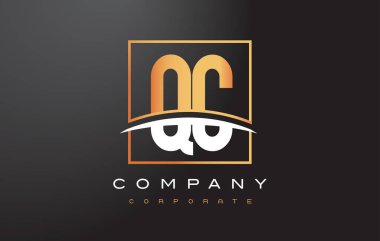QC Q C altın harf Logo tasarımı ile altın Meydanı ve Swoosh.