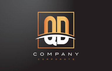 QD Q D altın harf Logo tasarımı ile altın Meydanı ve Swoosh.