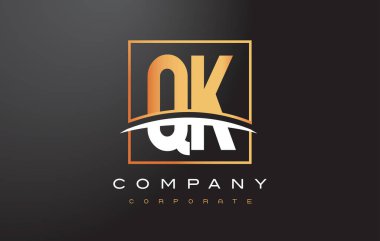 QK Q K altın harf Logo tasarımı ile altın Meydanı ve Swoosh.