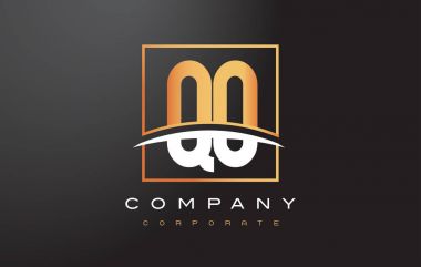 Qo Q O altın harf Logo tasarımı ile altın Meydanı ve Swoosh.