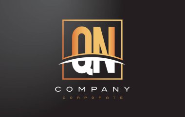 QN Q N altın harf Logo tasarımı ile altın Meydanı ve Swoosh.