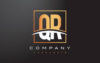 QR Q R altın harf Logo tasarımı ile altın Meydanı ve Swoosh.