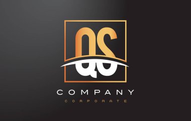 QS Q S altın harf Logo tasarımı ile altın Meydanı ve Swoosh.