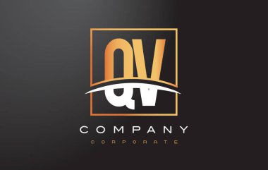 QV Q V altın harf Logo tasarımı ile altın Meydanı ve Swoosh.