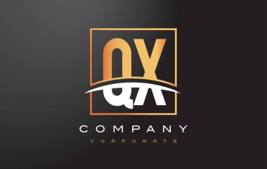Qx Q X altın harf Logo tasarımı ile altın Meydanı ve Swoosh.
