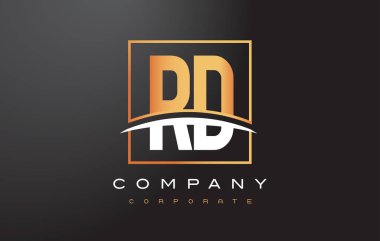 RD R D altın harf Logo tasarımı ile altın Meydanı ve Swoosh.