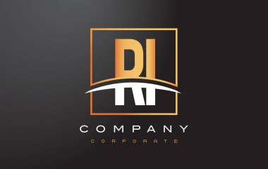 RI R ben altın harf Logo tasarımı ile altın Meydanı ve Swoosh.