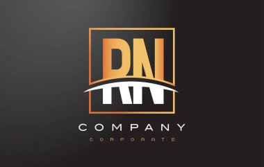 RN R N altın harf Logo tasarımı ile altın Meydanı ve Swoosh.