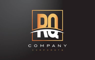 RQ R Q altın harf Logo tasarımı ile altın Meydanı ve Swoosh.