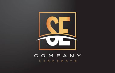 Se S E altın harf Logo tasarımı ile altın Meydanı ve Swoosh.