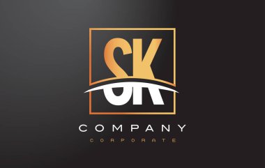 SK S K altın harf Logo tasarımı ile altın Meydanı ve Swoosh.