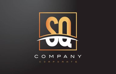 SQ S Q altın harf Logo tasarımı ile altın Meydanı ve Swoosh.