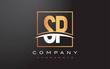 SP S P altın harf Logo tasarımı ile altın Meydanı ve Swoosh.