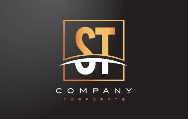St S T altın harf Logo tasarımı ile altın Meydanı ve Swoosh.