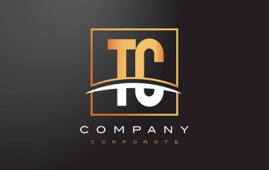 TC T C altın harf Logo tasarımı ile altın Meydanı ve Swoosh.