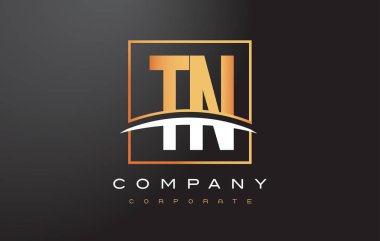 TN T N altın harf Logo tasarımı ile altın Meydanı ve Swoosh.