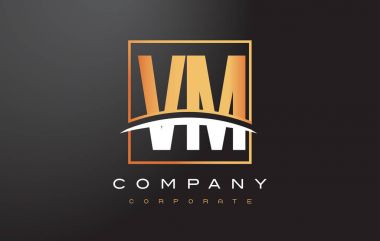 VM V E altın harf Logo tasarımı ile altın Meydanı ve Swoosh.