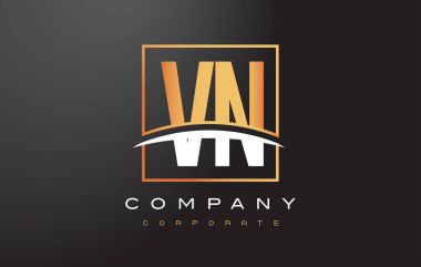 VN V N Golden Letter Logo Design with Gold Square and Swoosh. clipart