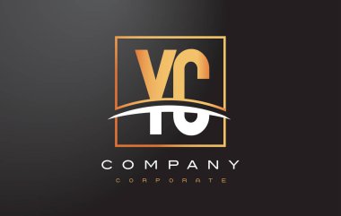 YC Y C altın harf Logo tasarımı ile altın Meydanı ve Swoosh.