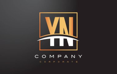 Yn Y N altın harf Logo tasarımı ile altın Meydanı ve Swoosh.