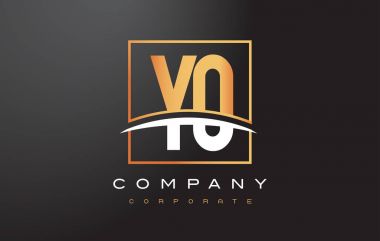 Hey Y O altın harf Logo tasarımı ile altın kare ve Swoosh.