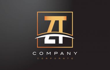 ZT Z T altın harf Logo tasarımı ile altın Meydanı ve Swoosh.