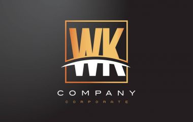 WK W K altın harf Logo tasarımı ile altın Meydanı ve Swoosh.