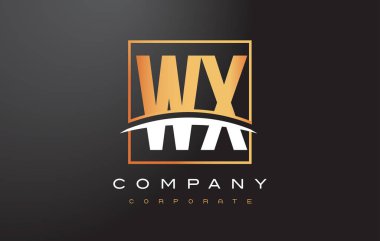 WX W X altın harf Logo tasarımı ile altın Meydanı ve Swoosh.