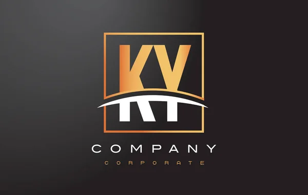 KY K Y Golden brief Logo ontwerp met goud plein en Swoosh. — Stockvector