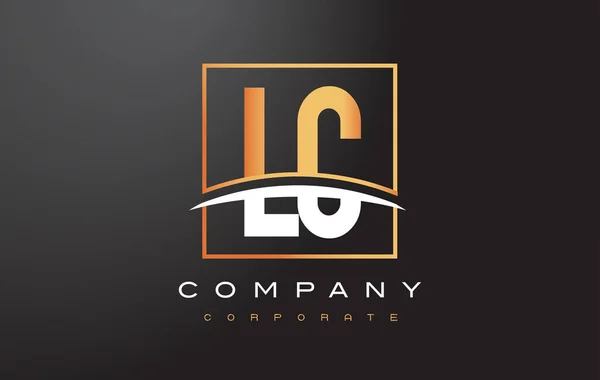 LC L C Golden Letter Logo Design con Gold Square e Swoosh . — Vettoriale Stock