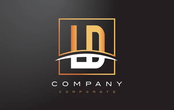 LD L D Золотий лист дизайн логотипа з золота площі і галочка. — стоковий вектор