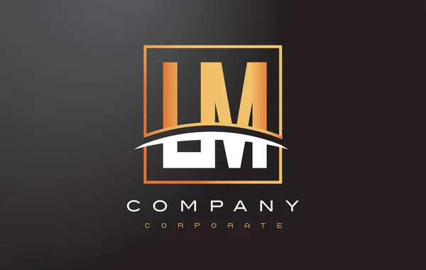 Lm L M 金色字母标志设计与黄金广场和旋风. — 图库矢量图片