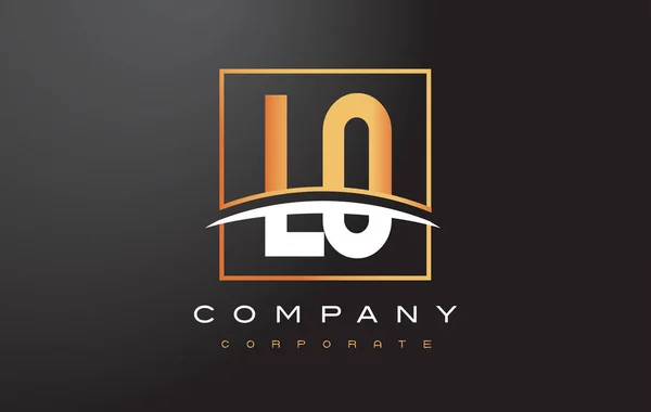 LO L O Golden Letter Logo Desain dengan Gold Square dan Swoosh . - Stok Vektor