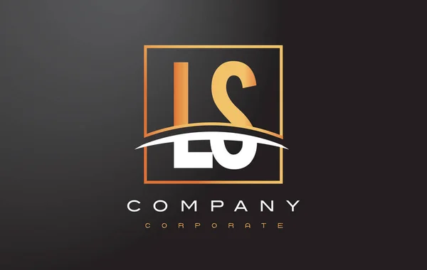 LS L S złoty list Logo Design z złoty kwadratowy i jest pociągnięcie pędzla. — Wektor stockowy